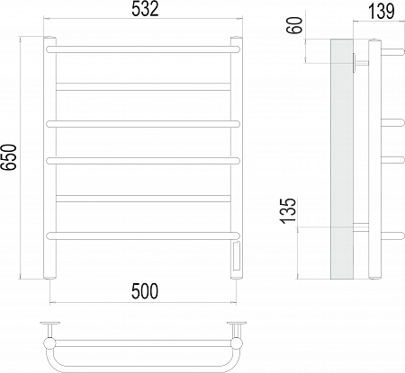 Евромикс П6 500х650 Электро (quick touch) Полотенцесушитель  TERMINUS Нижний Тагил - фото 3