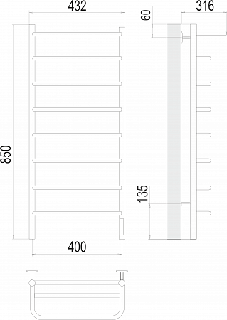 Полка П8 400х850 Электро (quick touch) Полотенцесушитель  TERMINUS Нижний Тагил - фото 3