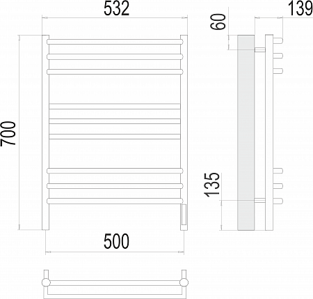 Прато П9 500х700 электро (sensor quick touch) Полотенцесушитель  TERMINUS Нижний Тагил - фото 3