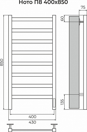 Ното П8 400х850 Электро (quick touch) Полотенцесушитель TERMINUS Нижний Тагил - фото 3