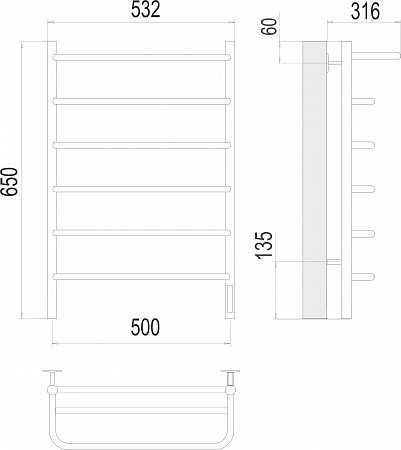 Полка П6 500х650 Электро (quick touch) Полотенцесушитель  TERMINUS Нижний Тагил - фото 3